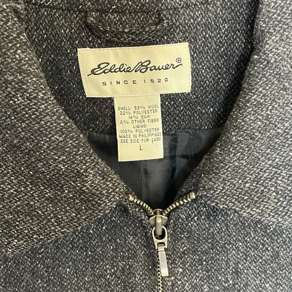 Eddie Bauer Vintage Gray Wool Silk Blend Jacket Double Zip Pockets Women’s Large - Picture 6 of 12